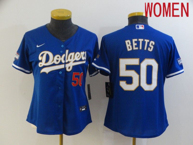 Women Los Angeles Dodgers #50 Betts Blue Game 2021 Nike MLB Jerseys->women mlb jersey->Women Jersey